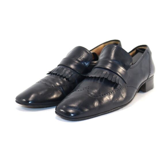 Vintage Bally Navy Leather Kiltie Loafers – Men’s Size 9.5 - Picture 2 of 6